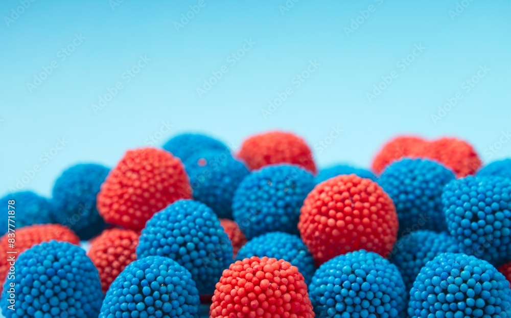 Red and blue berry flavored soft jelly candy with space for text Red and blue berry flavored soft jelly candy with space for text