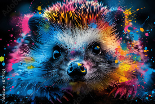 hedgehog in neon colors in a pop art style © VertigoAI