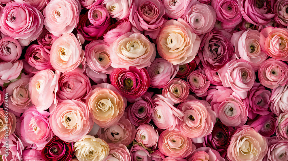 wall of different pink shades of ranunculus in a top view wall of different pink shades of ranunculus in a top view