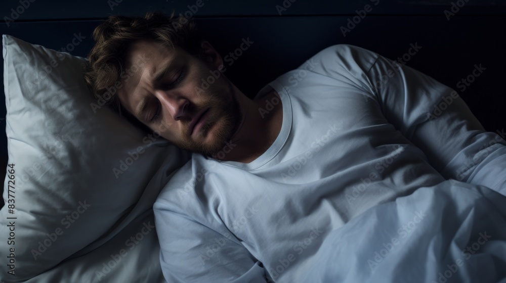 handsome man sleeping in grey bed. bearded guy cozy resting alone in bedroom. man sleeping on a bed handsome man sleeping in grey bed. bearded guy cozy resting alone in bedroom. man sleeping on a bed