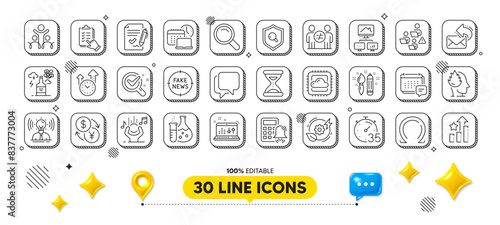 Green energy, Alcohol addiction and Sound check line icons pack. 3d design elements. Approved agreement, Omega, Search web icon. Chemistry lab, Work time, Inclusion pictogram. Vector