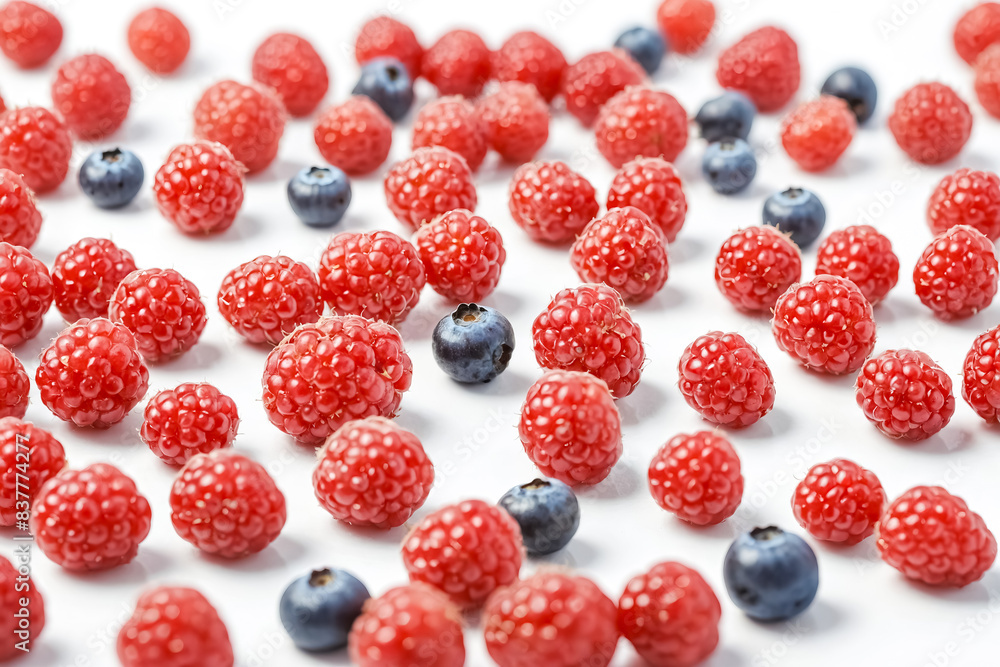 Close-up of Fresh Raspberries and Blueberries Close-up of Fresh Raspberries and Blueberries