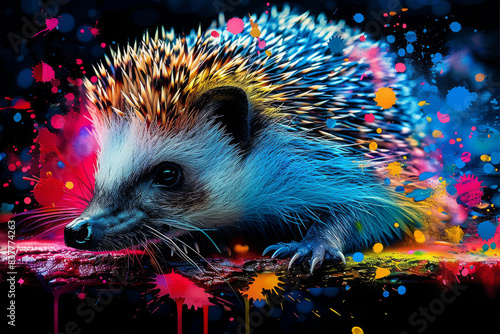 hedgehog in neon colors in a pop art style © VertigoAI