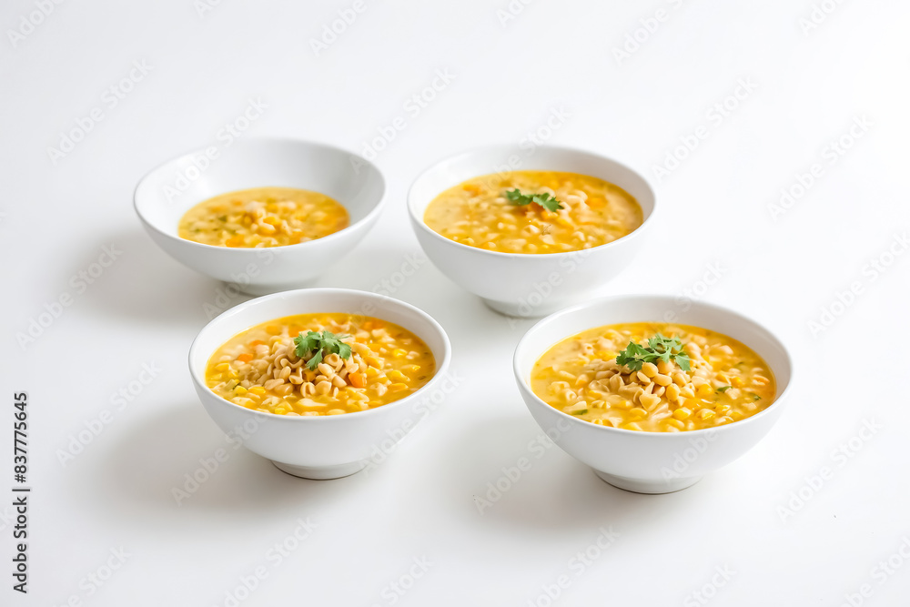 Corn Chowder Soup in White Bowls Corn Chowder Soup in White Bowls