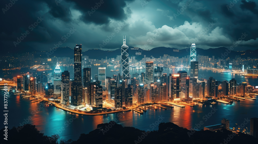 Fototapeta premium Illuminated City Skyline at Night