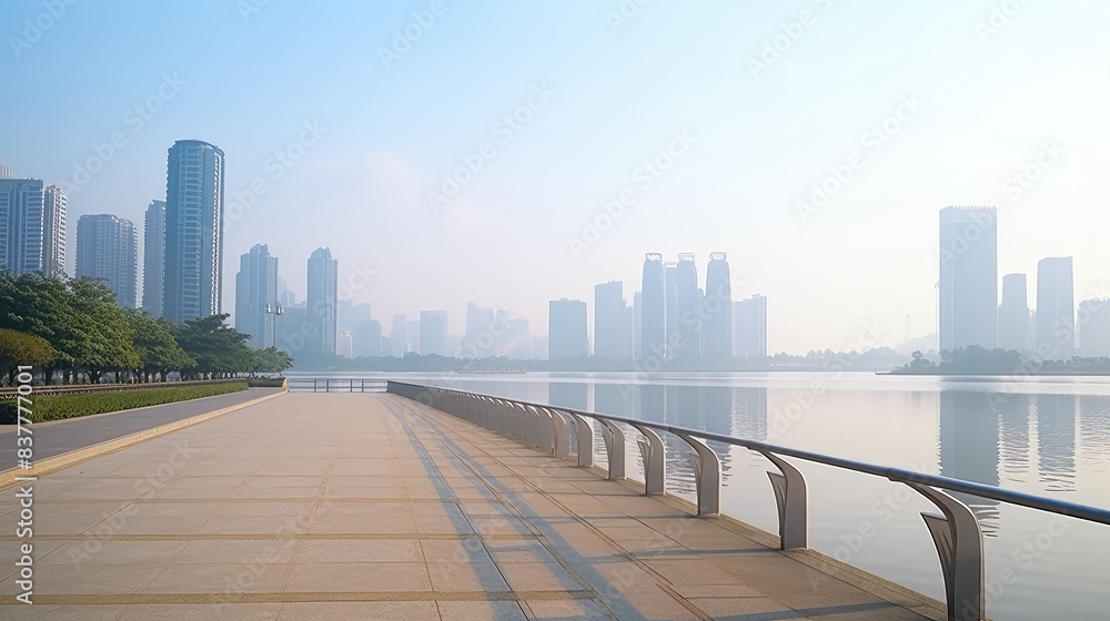 Obraz premium Tranquil Urban Waterfront Promenade