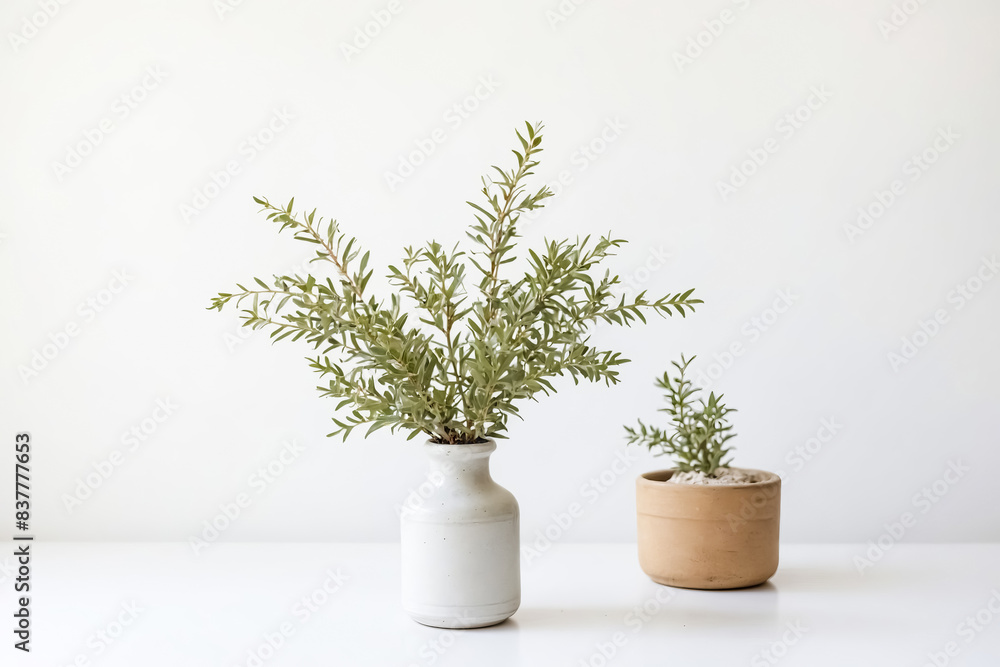 Green Plant in White Vase on White Surface Green Plant in White Vase on White Surface