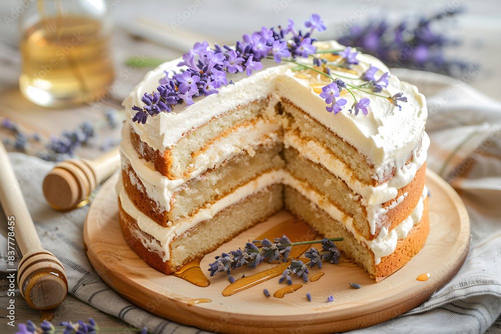 Delightful honey lavender cake with layers of fragrant lavender sponge Delightful honey lavender cake with layers of fragrant lavender sponge