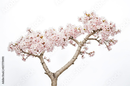 Pink Cherry Blossom Branch Against White Background