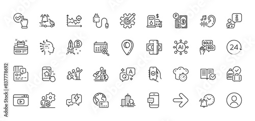 Internet pay, Headshot and Lightning bolt line icons pack. AI, Question and Answer, Map pin icons. Phishing, Alarm clock, Artificial intelligence web icon. Vector