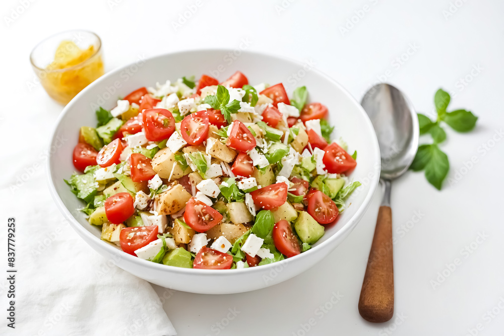 Fresh salad with tomatoes, feta cheese and avocado Fresh salad with tomatoes, feta cheese and avocado