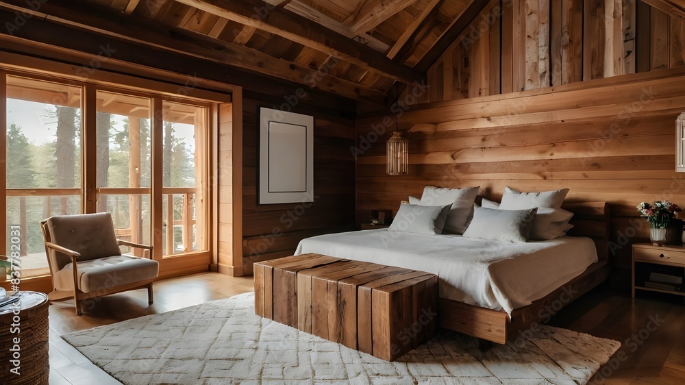 a luxurious cozy bed in a wooden house a luxurious cozy bed in a wooden house