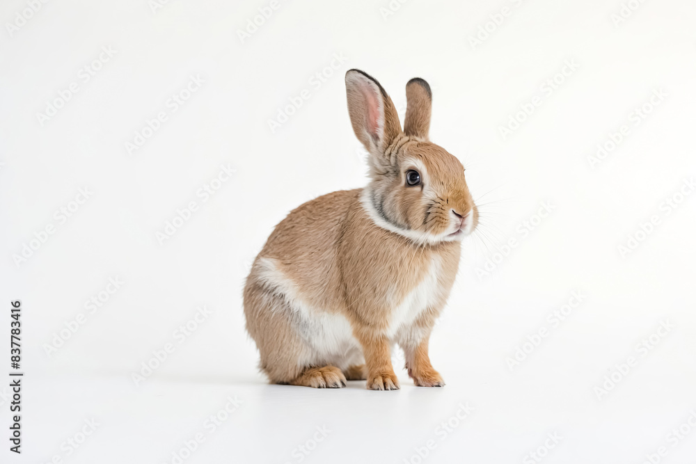 Fototapeta premium Adorable Brown Rabbit Sitting on a White Background