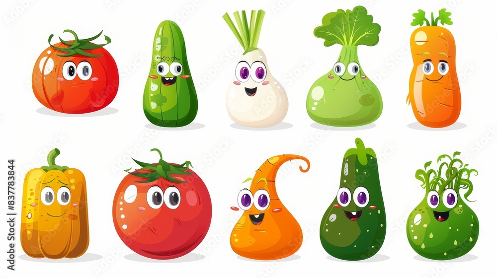 Various cartoon vegetables go to the gym. Modern isolates in cartoon flat style. Various cartoon vegetables go to the gym. Modern isolates in cartoon flat style.