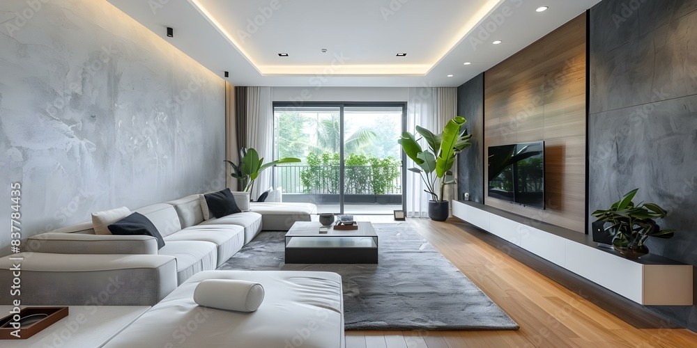 Fototapeta premium Renovated modern apartment interior with wall painting house restoration and refurnishment. Concept Apartment Renovation, Modern Interior Design, Wall Painting, House Restoration, Refurnishment