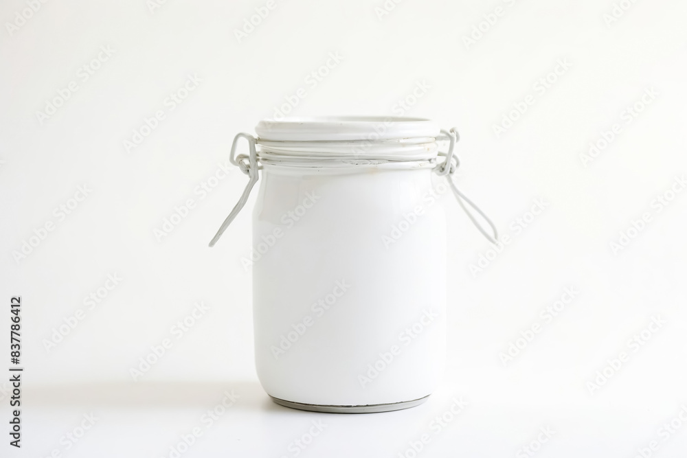 White ceramic jar with wire lid White ceramic jar with wire lid