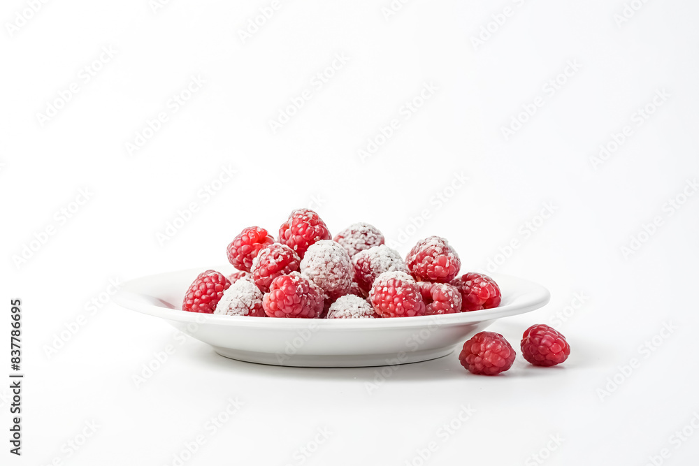Sugar Coated Raspberries on White Plate Sugar Coated Raspberries on White Plate