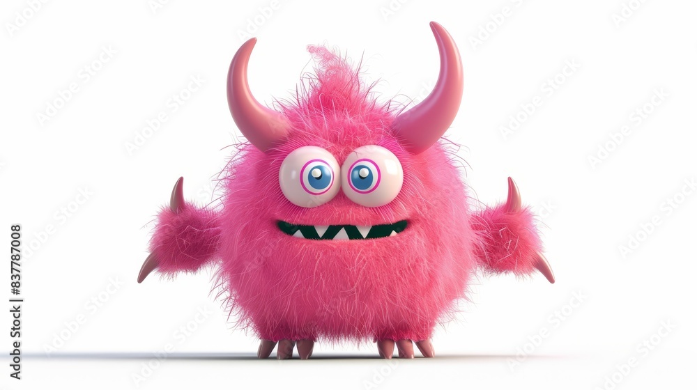 Cartoon character monster, cute with horns and isolated on white background. Generative AI 3D illustration. Cartoon character monster, cute with horns and isolated on white background. Generative AI 3D illustration.