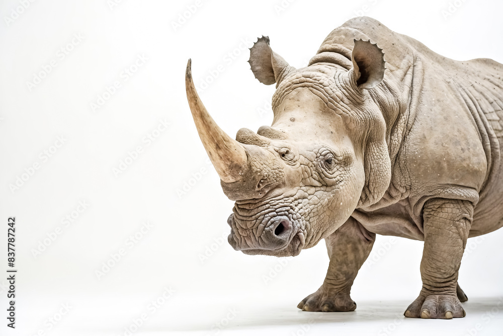 Fototapeta premium Close-up of a White Rhinoceros with a Large Horn