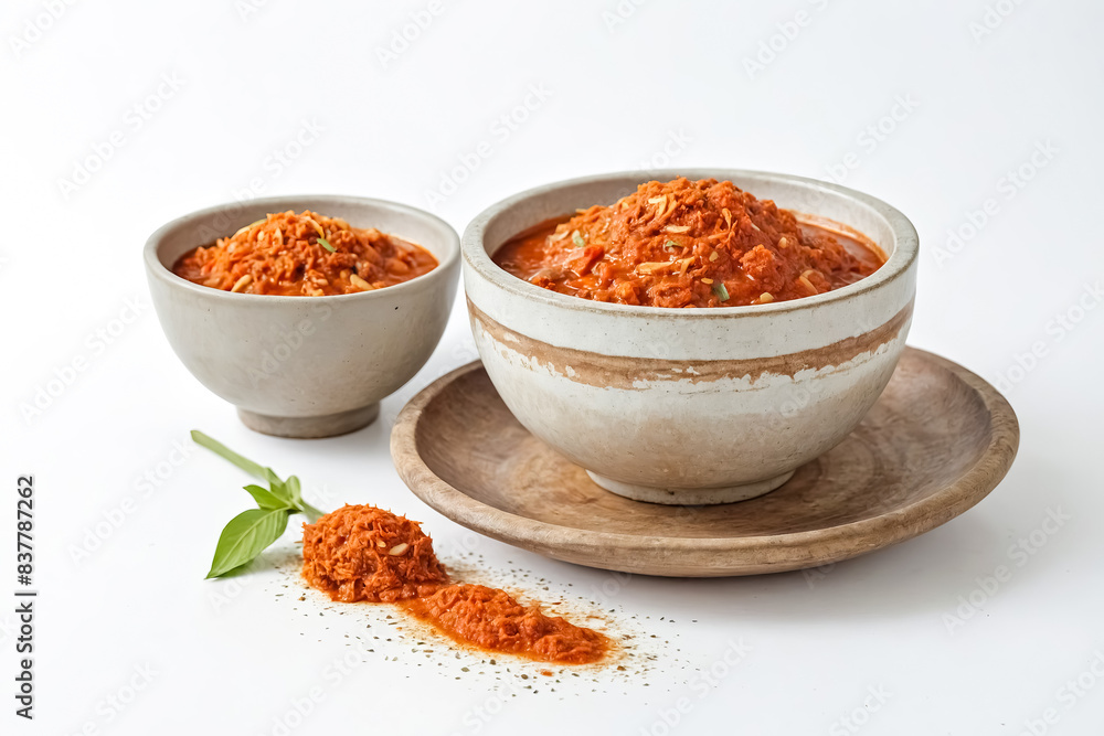 Spicy Chili Paste in Bowl with Green Leaf Spicy Chili Paste in Bowl with Green Leaf