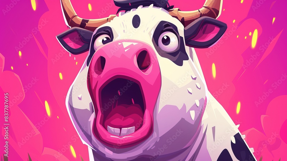 Cow Exploding Head Cartoon In this cartoon, a cow looks surprised at his face illustration, his ...