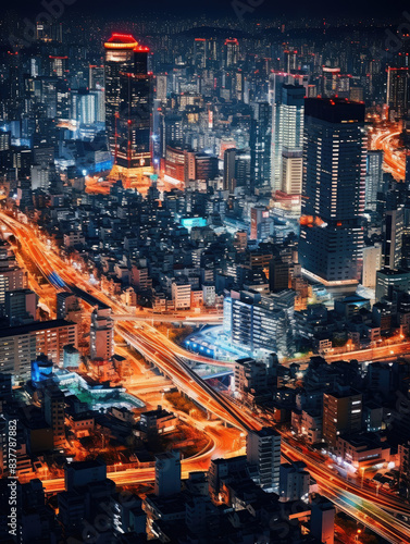 Vibrant Night Cityscape with Illuminated Roads