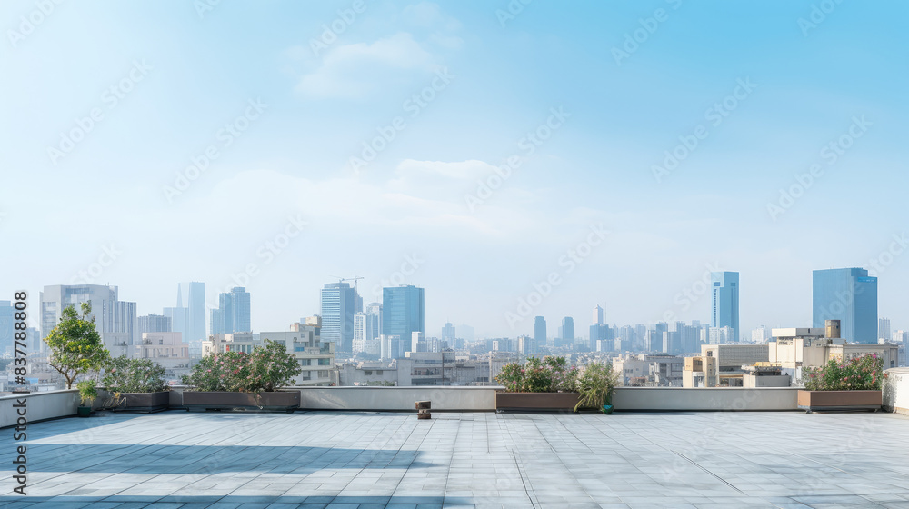 Serene Urban Rooftop with City Skyline Serene Urban Rooftop with City Skyline