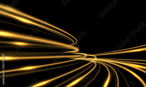 Abstract gold light fast speed curve dynomic motion on black background vector