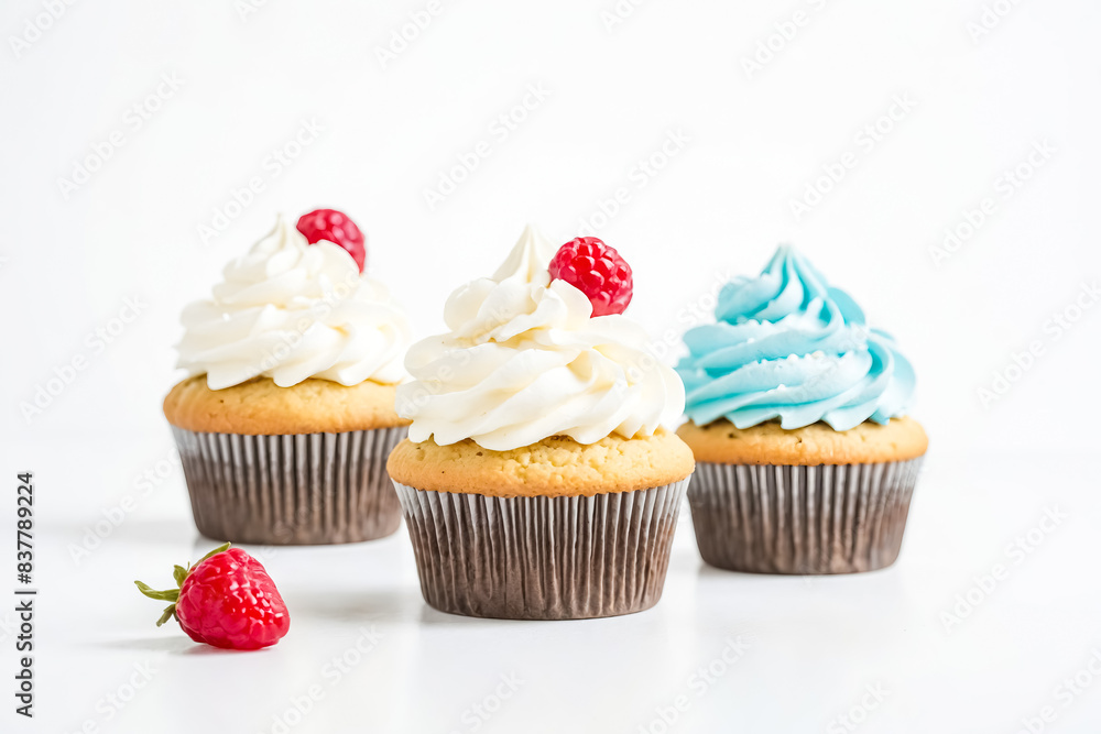 Close-up of three cupcakes on a white background Close-up of three cupcakes on a white background