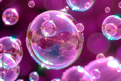 Wallpaper Mural A vivid, close-up photograph of iridescent soap bubbles reflecting light against a vibrant purple background, creating a dreamy and magical atmosphere. Torontodigital.ca