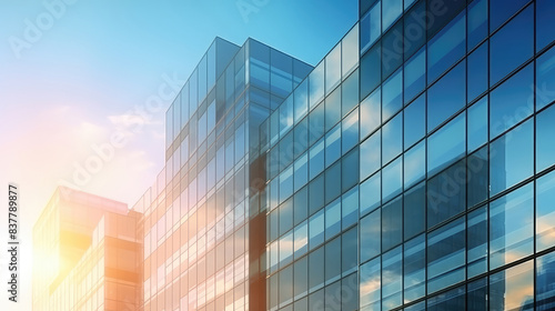 Modern Corporate Buildings Basking in Sunset Glow