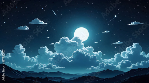 Night sky background with clouds created with AI.