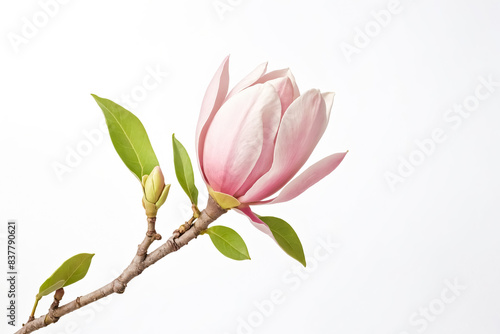 Pink Magnolia Flower on a White Background