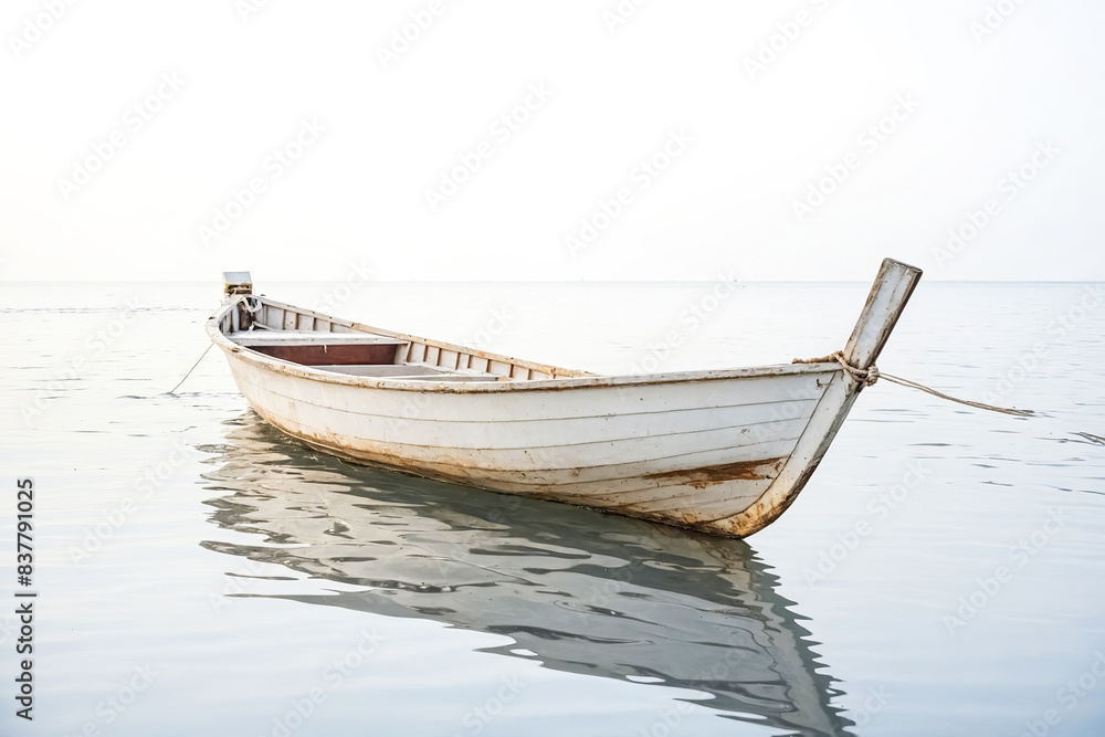 Fototapeta premium White Wooden Boat in Calm Water