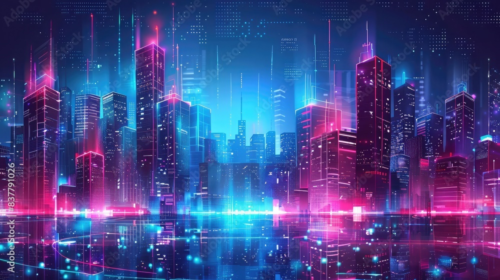 High tech smart city futuristic aerial city flight animation Digital city Business and technology Abstract conceptual information technologies background 