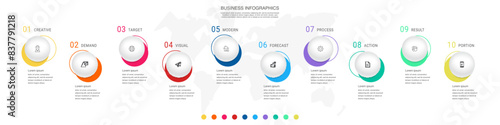 Business vector process. Modern infographic with ten circles steps, options, parts. Template illustration. photo