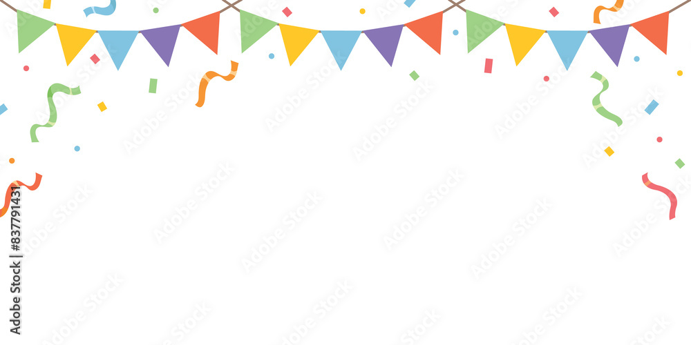 Frame of flags with colorful ribbons. Banner, greeting card concept. Party flags vector. Bunting flags banner. Frame of flags with colorful ribbons. Banner, greeting card concept. Party flags vector. Bunting flags banner.