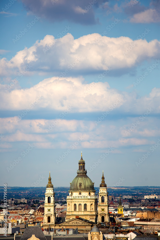Fototapeta premium St. Stephen's basilica in the heart of Budapest, Hungary. Gothic basilica facade in the summer sun. 