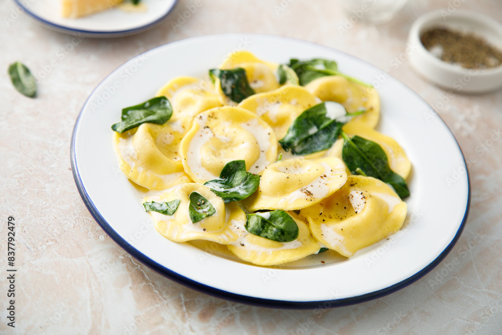 Traditional ravioli with spinach and cream Traditional ravioli with spinach and cream