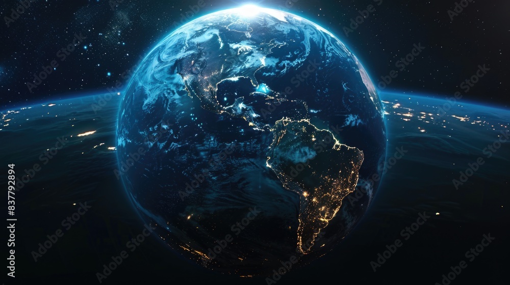 Obraz premium Digital world globe from space. Luminous clusters