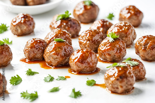Glazed Meatballs with Sesame Seeds and Parsley