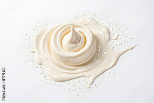 Creamy swirl of yogurt on white background