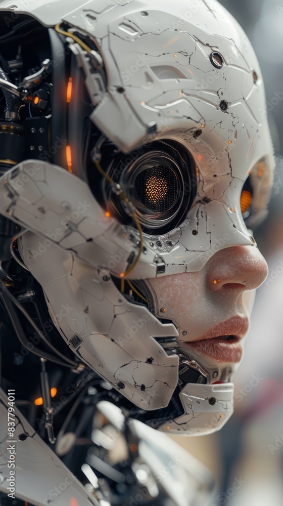 Close-up of AI-generated robot head Close-up of AI-generated robot head