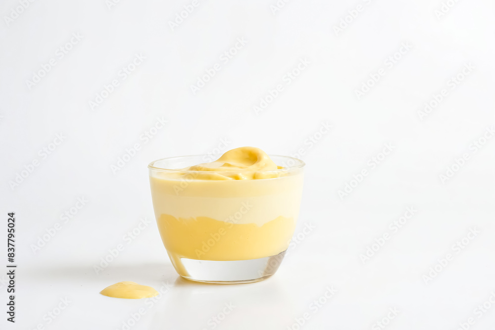 Glass of yellow custard with a swirl on top Glass of yellow custard with a swirl on top