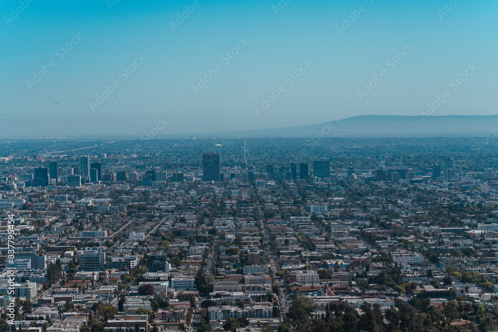 Skyline of Koreatown, Los Angeles, Griffith Observatory, California.  Normandie Avenue is one of Los Angeles County's longest north–south streets,  Griffith Observatory, Los Angeles, California