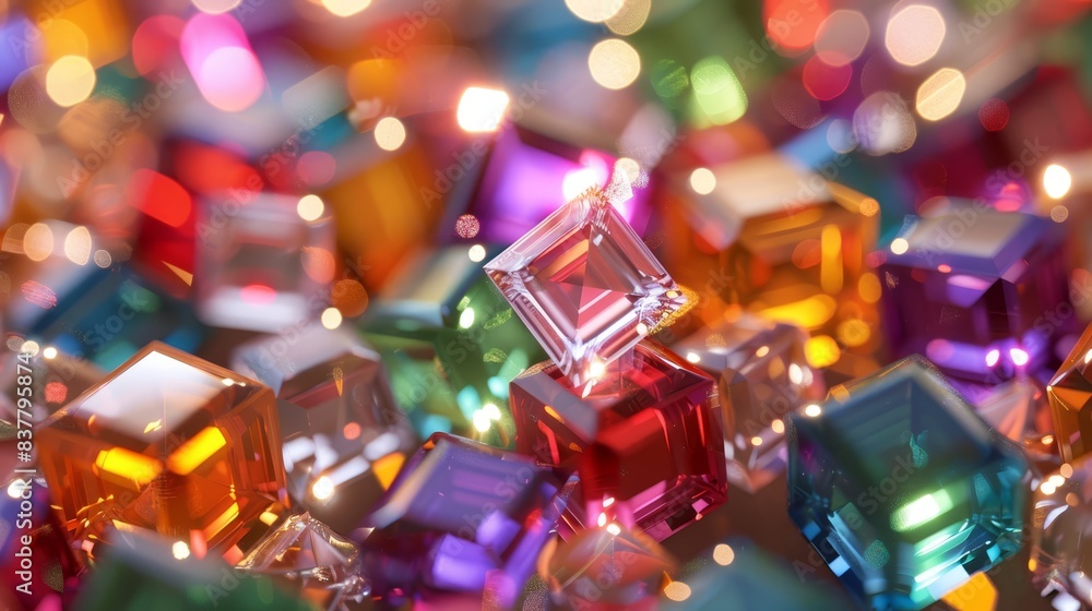 A collection of chromatically varied cubes atop a mound of hue-diverse counterparts, illuminated vaguely by a light source with indistinct edges on the A collection of chromatically varied cubes atop a mound of hue-diverse counterparts, illuminated vaguely by a light source with indistinct edges on the