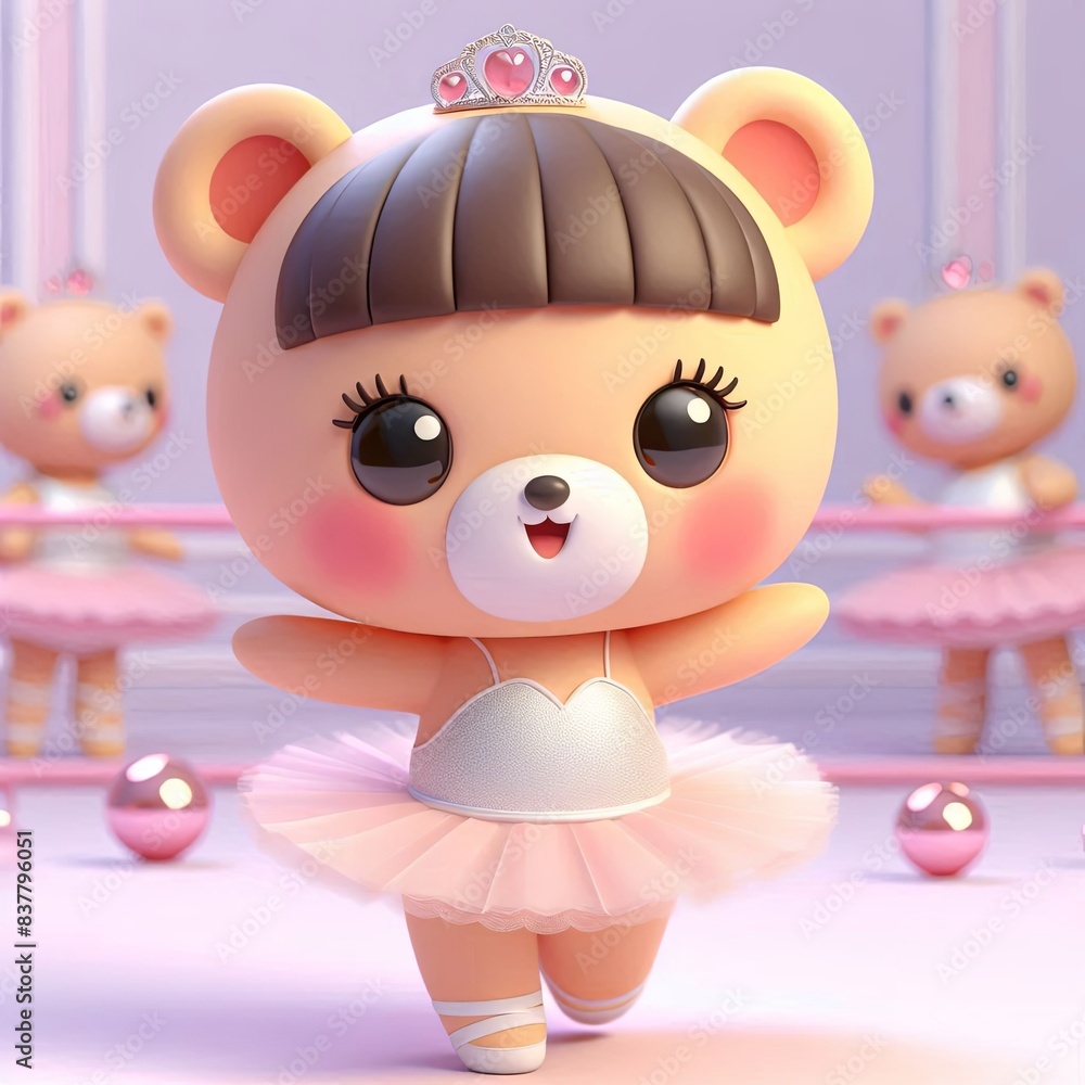 Naklejka premium cute Cartoon Ballerina Bear , 3d Generative AI