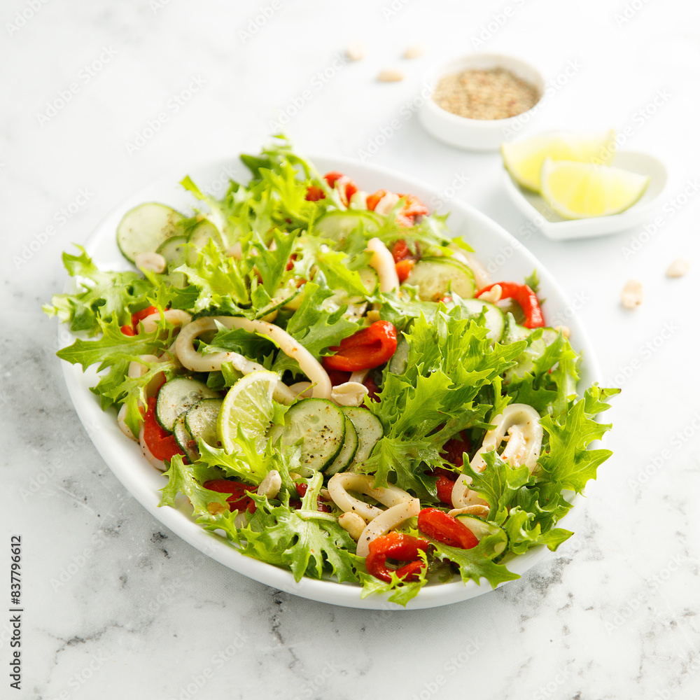 Healthy squid salad with pepper and cucumber Healthy squid salad with pepper and cucumber