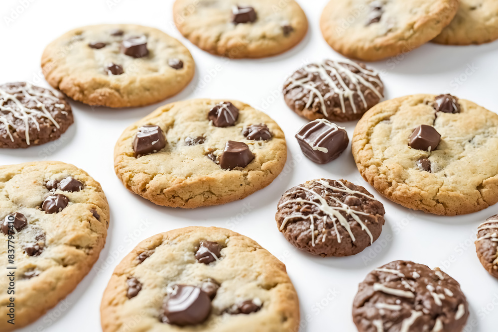 Closeup of chocolate chip cookies with a white background Closeup of chocolate chip cookies with a white background