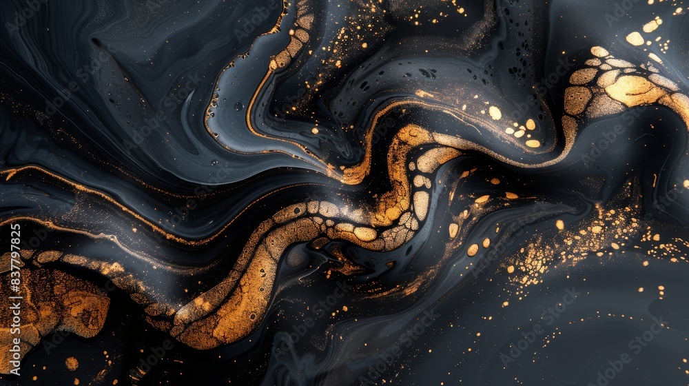 A tight shot of a black and gold surface, adorned with abundant gold specks lining the top and bottom edges, as well as the base A tight shot of a black and gold surface, adorned with abundant gold specks lining the top and bottom edges, as well as the base